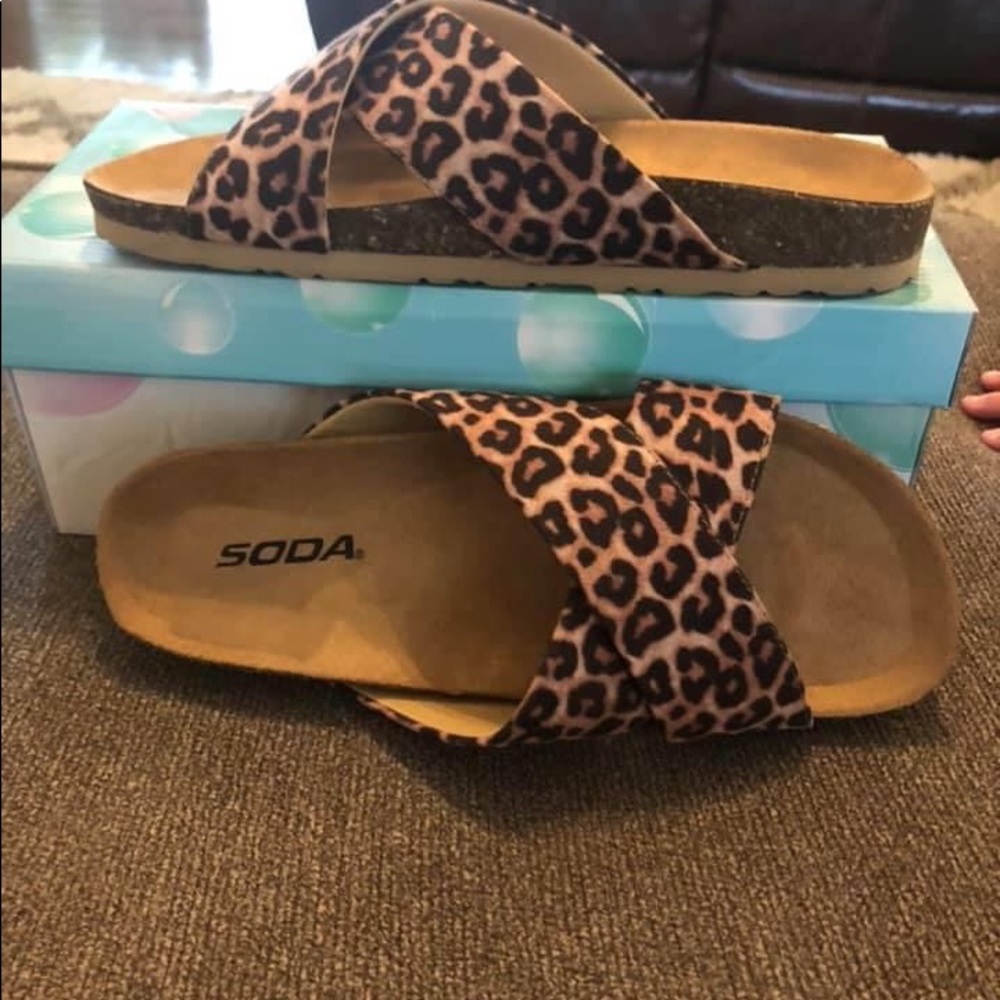 Never worn! Easy-going slip on sandals by Soda!